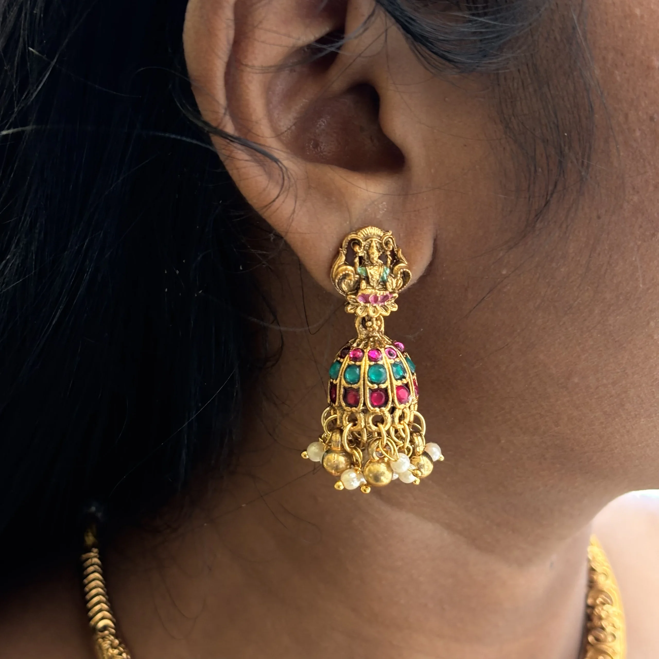 kada style meenakari temple necklace with lakshmi pendant – antique gold bridal jewellery kada style meenakari temple necklace with lakshmi pendant – antique gold bridal jewellery