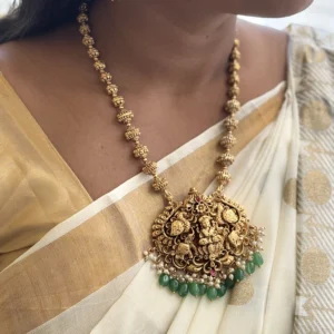 chettinad haram necklace with antique gold finish – traditional statement jewellery