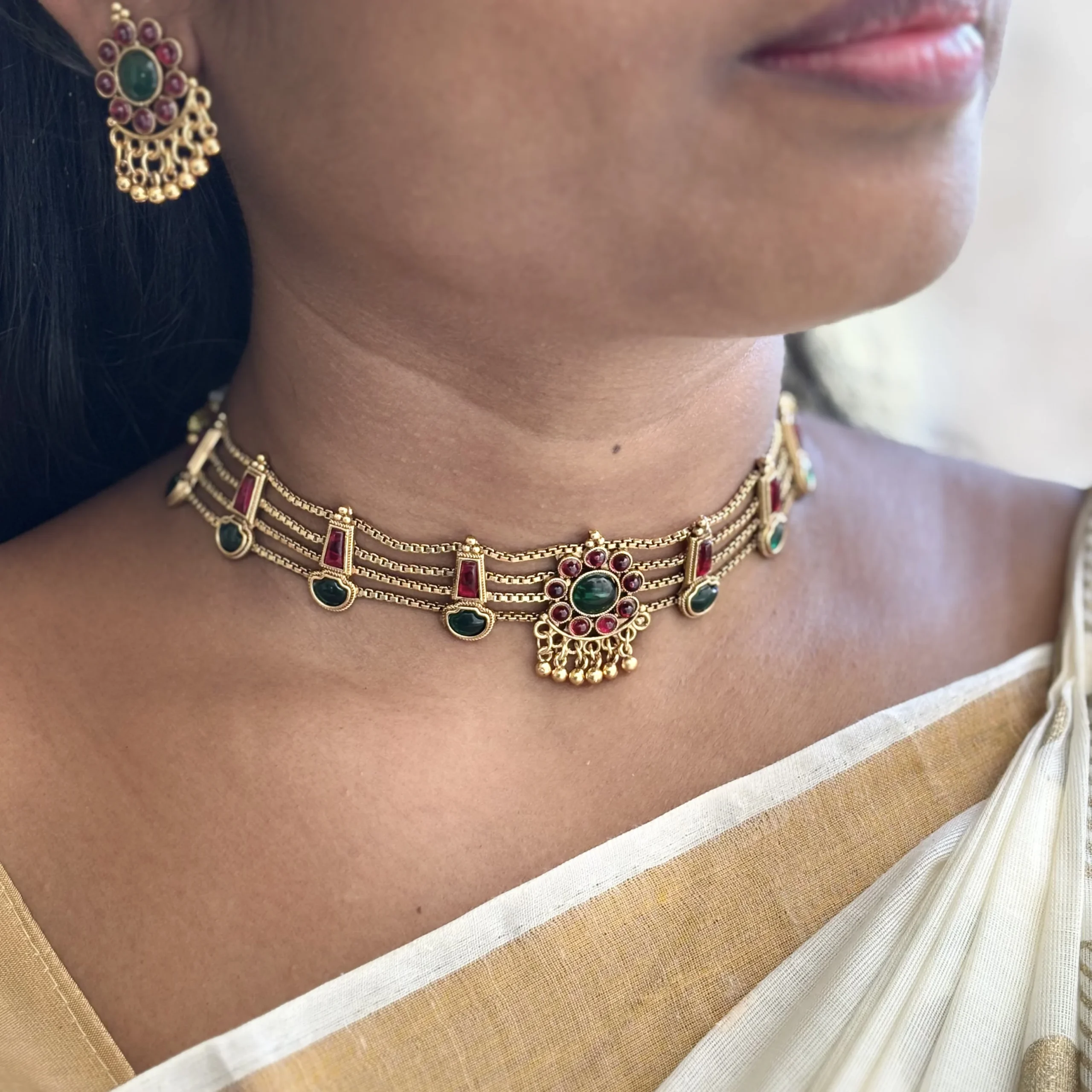layered palaka choker – antique gold traditional jewellery layered palaka choker – antique gold traditional jewellery