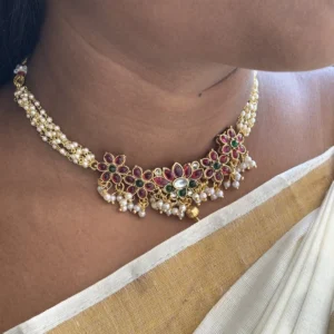 jadau kundan pearl choker – antique gold traditional jewellery